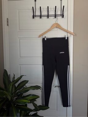 adidas Black Leggings with White Side Stripes